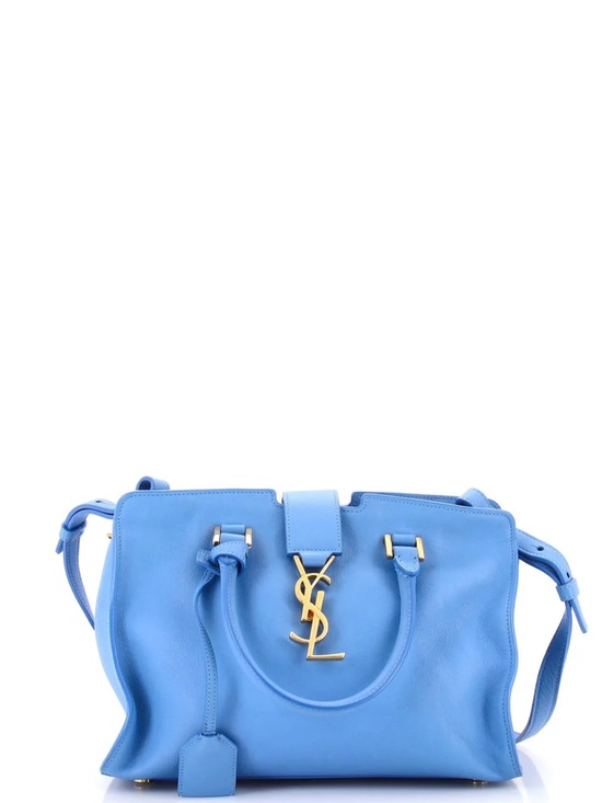 Saint Laurent Handbags - Saint Laurent Blue Leather Shoulder Bag with Gold YSL Logo cabas baby